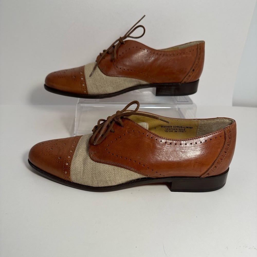 TOSI Thirty Five 35 Made In Italy Leather Fabric Brown Tan Oxford Derby Shoes 9 - Picture 11 of 11